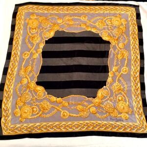 Pierre Cardin Paris 💯 Silk Scarf Gold & Black